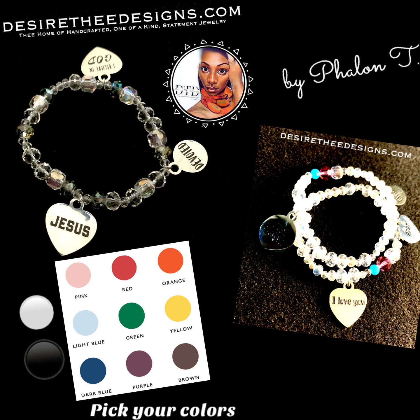 Custom Desire Thee Bracelets (3 Charms & Crystals)